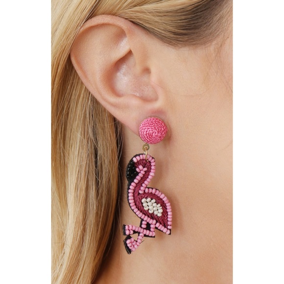 Seed bead pink flamingo earrings NWT - Picture 5 of 5